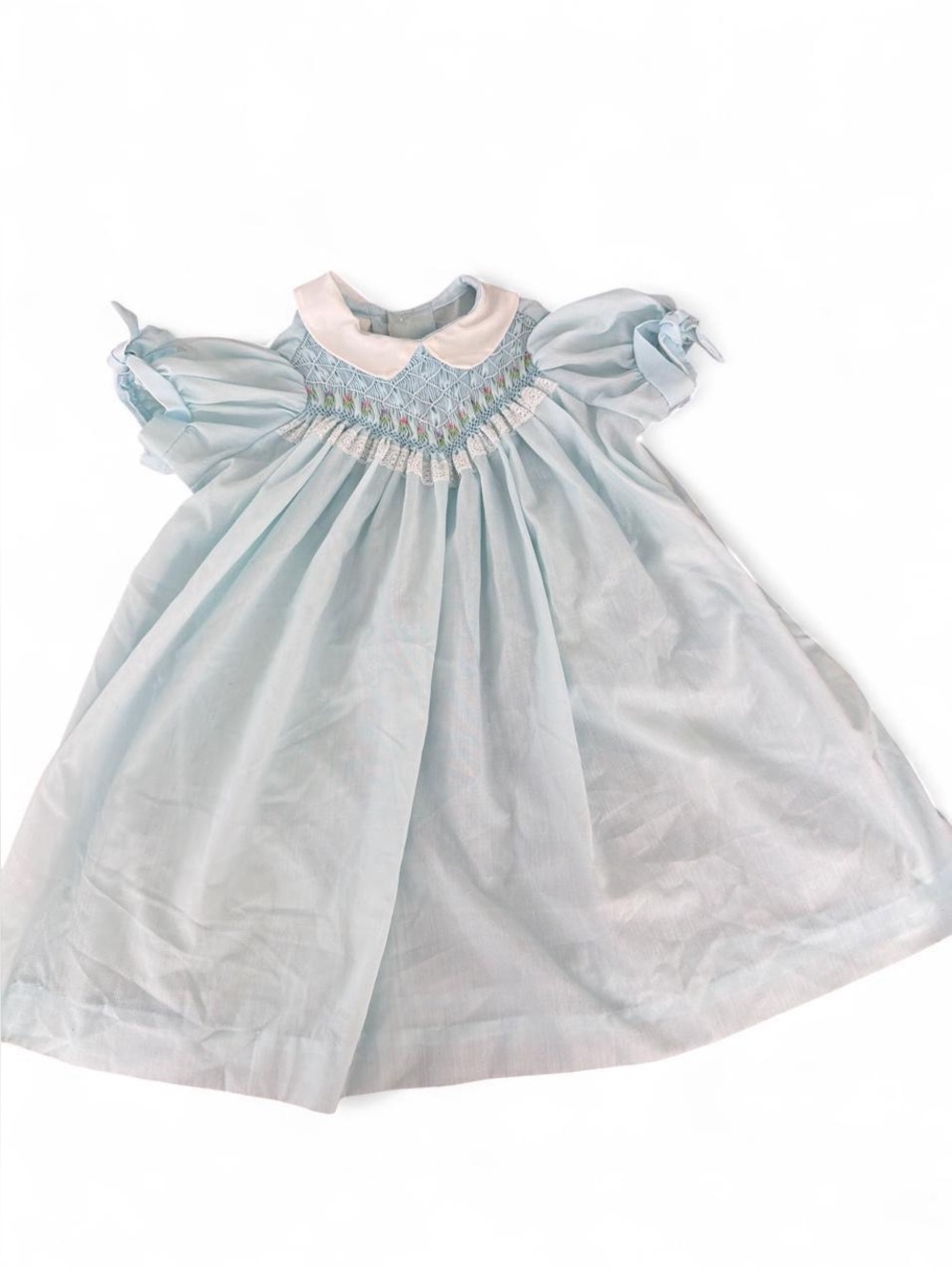 Vintage Polly Flinders Blue Smocked Dress Peter Pan Collar size 18 month